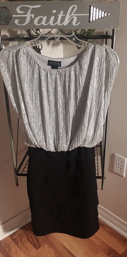 Enfocus Studio black and silver elegant party dres